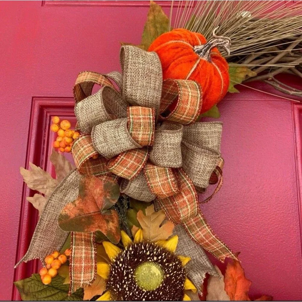 Pumpkin Fall Wreath ~ Autumn ~ Fall Wreath for Front Door ~ Thanksgiving Wreath